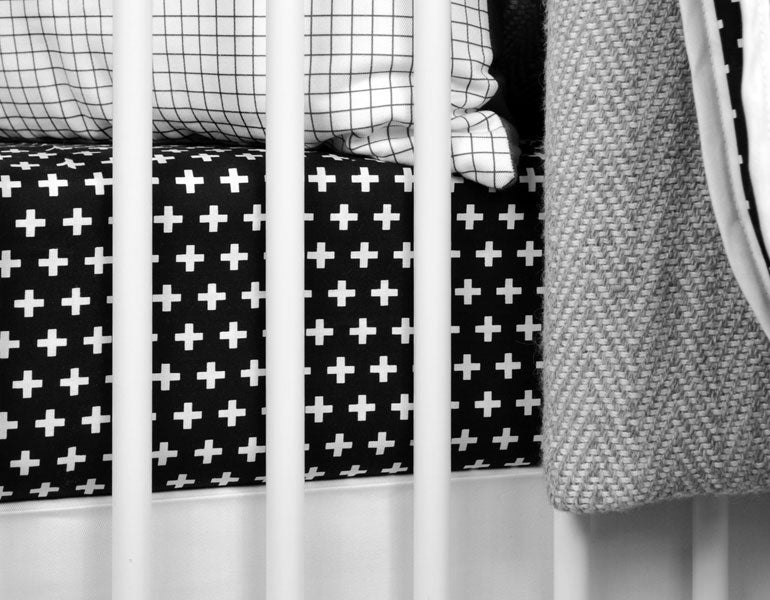 Swiss Cross Fitted Crib Sheet Black and White - Olli+Lime